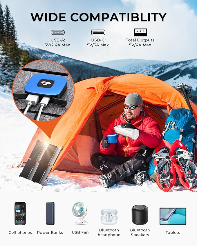 [Pocket-Size]BigBlue Portable 25W Solar Panel Charger, Folding Solar Charger with USB-A and USB-C Ports, IP68 Waterproof Solar Panel for Backpacking Compatible with Cellphones, Tablets, Power Bank etc