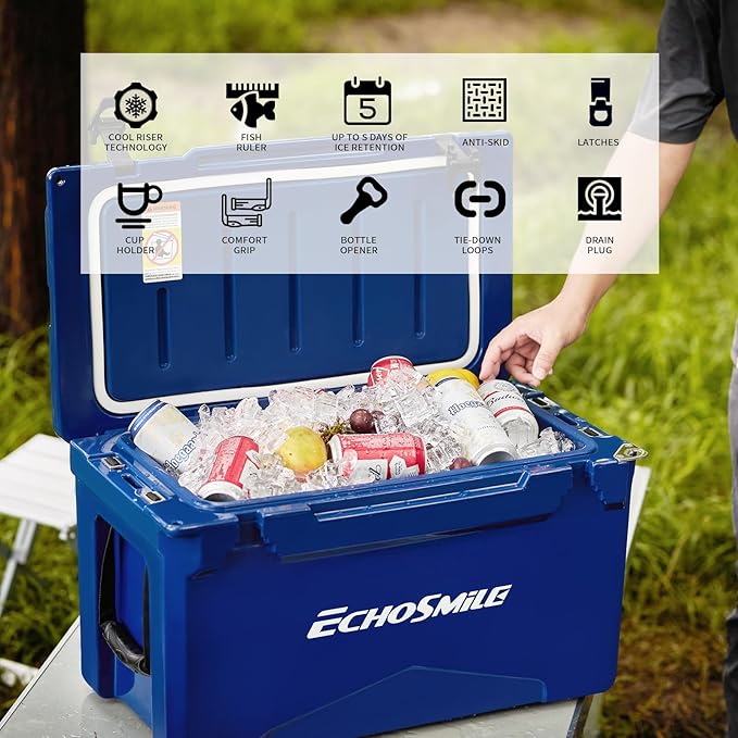 EchoSmile 25/30/35/40/60/75 Quart Rotomolded Cooler, Built to Stand up to The Rigors of The Journey