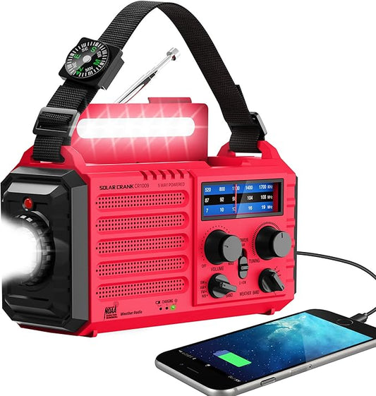 Emergency Weather Radio Solar Hand Crank Battery Operated Portable AM FM Shortwave Radio with NOAA Alert, Flashlight, Reading Lamp, Cellphone Charger,Earphone Jack, SOS Alarm for Home Outdoor Survival