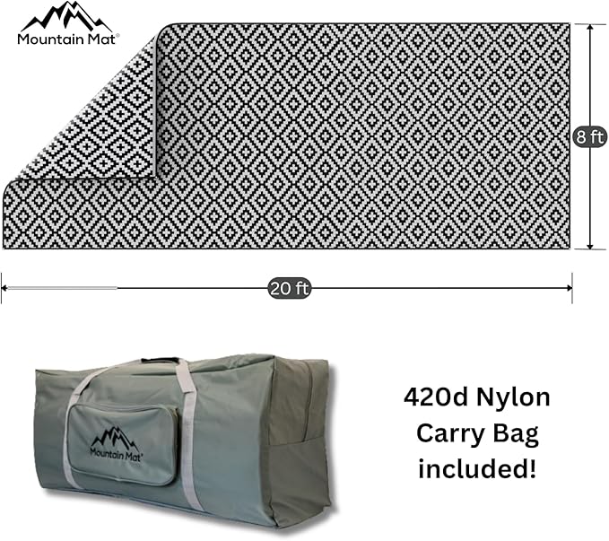 8x20 Black & Gray RV Mat with Carry Bag – Extra Thick 5mm Recycled Poly Rug – Heavy-Duty, Waterproof, Reversible – Premium Outdoor Rug for Camping, Patio, Beach (8' x 20', Black)