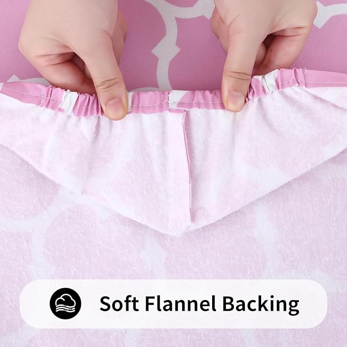 Smiry Rectangle Picnic Table Cover, Waterproof Elastic Fitted Camping Tablecloths for 6 Foot Tables, Wipeable Flannel Backed Vinyl Tablecloth Protector for Indoor, Outdoor (Pink, 30x72 Inches)