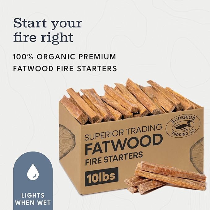 Superior Trading Premium Fatwood Fire Starter Sticks, Natural Kindling for Fireplaces, Wood Stoves, Winter Camping Fire Starter, Fire Lights, 10 lbs