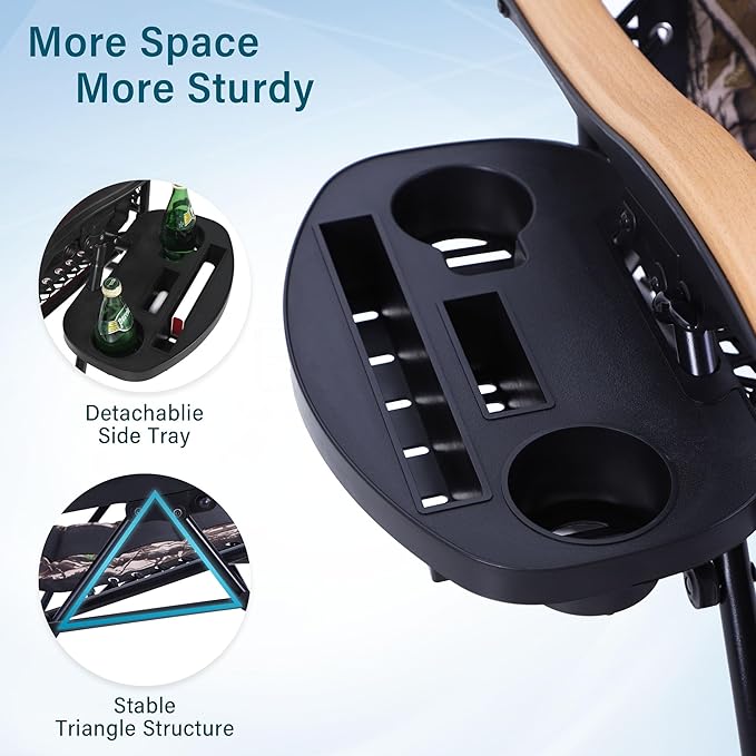 MFSTUDIO Zero Gravity Chairs Set of 2, XL Oversized Outdoor Anti Gravity Chair, Patio Lounge Folding Adjustable Chair with Cup Holder & Padded Headrest, Support 400lbs,Camouflage