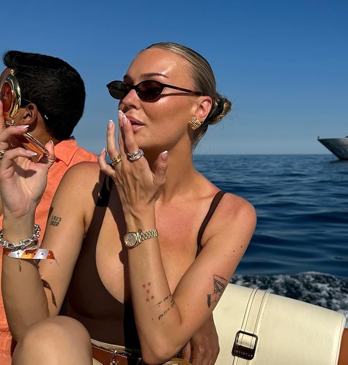 Retro Oval Sunglasses for Women Chic Cat Eye 90s Sunnies Lightweight Narrow Shades Trendy UV protection Sun Glasses