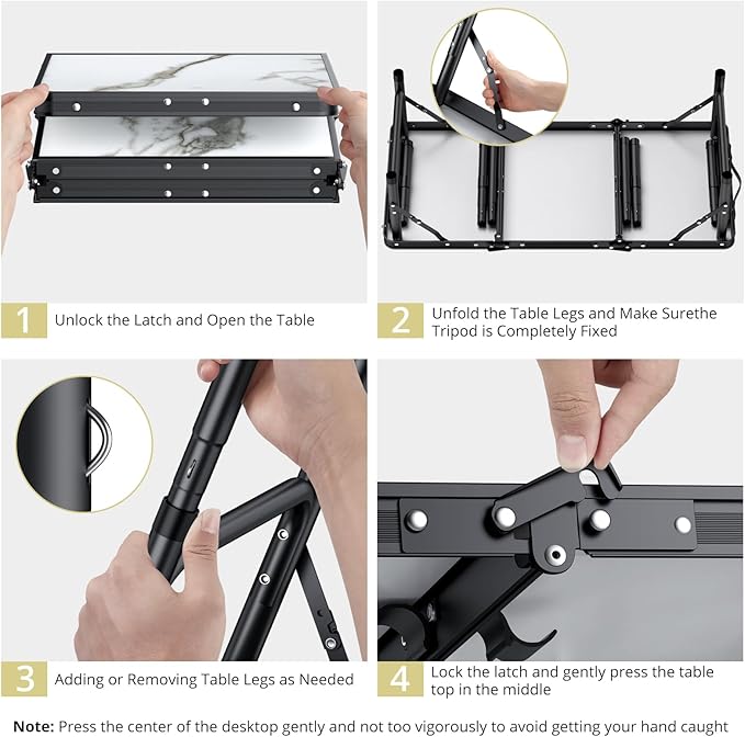 Folding Camping Table, Aluminum Small Folding Table 3 Adjustable Height Max 27.5", Portable Table with Carry Handle, Lightweight, for Outdoor Indoor Travel Camping Picnic BBQ, 34.6" x 15.7"