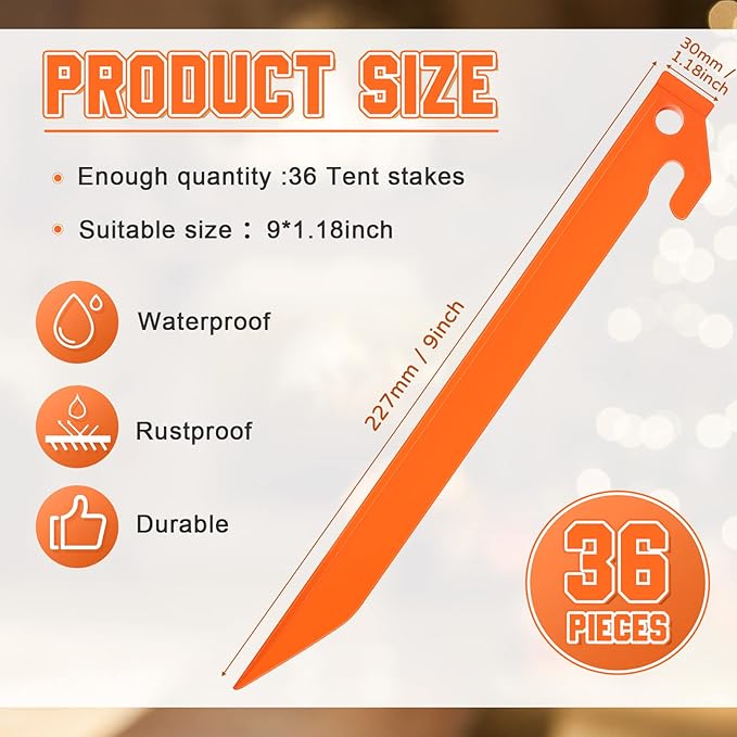 Deekin Plastic Tent Stakes 9 Inch Heavy Duty Tent Pegs Spike Hook Stakes for Summer Beach Garden Decorations Camping Outdoor Lawn Tarp