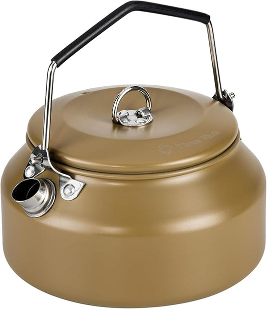 1L Camping Kettle, Portable Camp Tea Coffee Pot, Lightweight Stainless Steel Teapot, Fast Heating Boiling Water, for Outdoor Campfire Hiking Camping Picnic, Khaki
