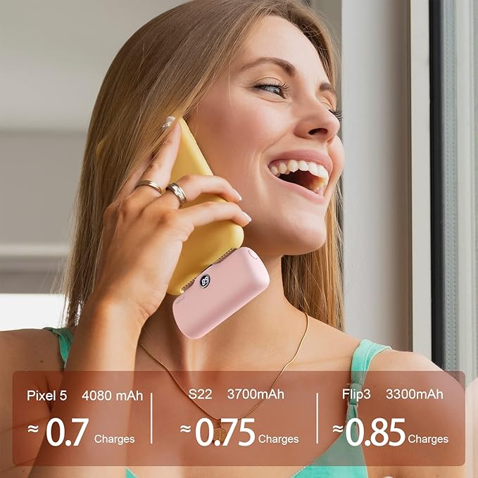 iWALK Small Portable Charger, 4,800mAh 18W PD Fast Charging Power Bank with Built-in USB-C Connector, External Mini Battery Pack for Samsung Galaxy S25/S24/S23, Android, iPhone 15/16/Pro/Max, Pink