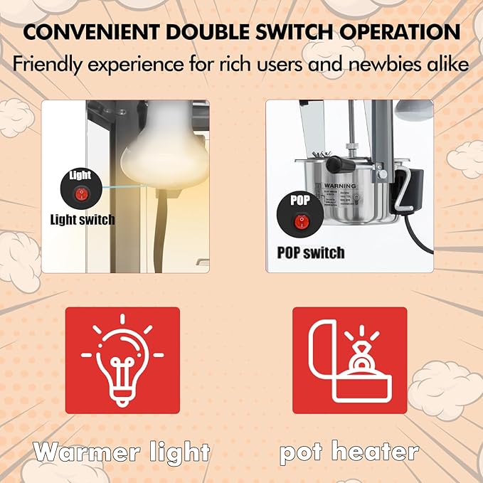 6 Ounce Popcorn Machine, Bar Style Popcorn Machine Popcorn Maker 600W Electric Popper for Home Theater Parties, and Events