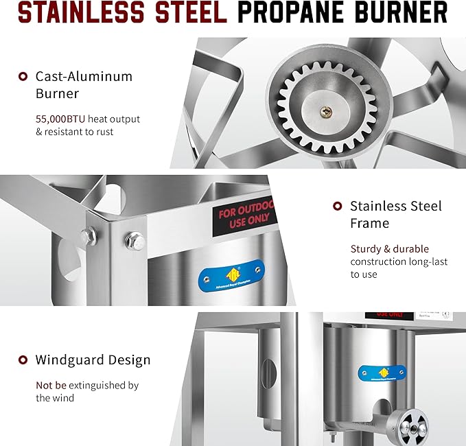 ARC 55,000BTU Propane Burner Camping Stove,Outdoor Gas Stove Burner Cooker for Cooking for Turkey Fry,Homebrewing,Crawfish Boil,and More!