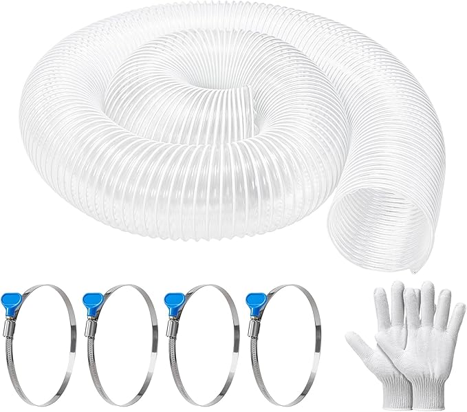 2 1/2" x 5' PVC Dust Collection Hose, Puncture-Resistant, Heavy-Duty Flexible Clear Fume Hose with Carbon Steel Wire Coil for Dust Collection Systems, Woodworking, Workshops