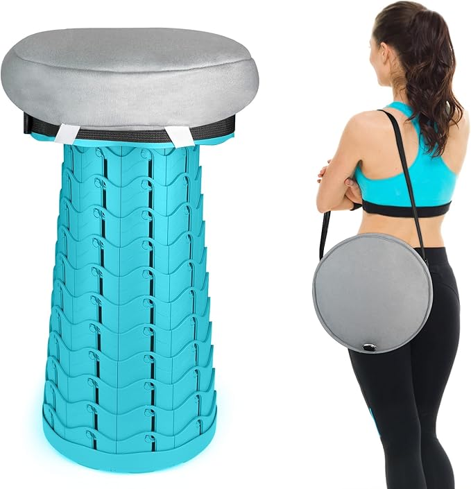 Deer's Life Portable Collapsible Stool with Cushion Pad, Retractable Folding Telescopic Camping Seat for Adults, Small Lightweight Sturdy Adjustable Stools for Travel,Kitchen,Garden,Fishing