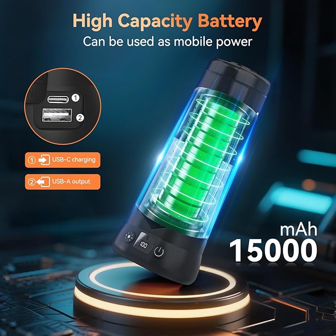 Rechargeable Camping Light with Stand 7 ft Max Height, 15000mAh Portable Cordless LED Work Light, 5500 Lumen 6500/4500/3500K Dimmable Emergency Flashlight with Detachable Tripod, Black