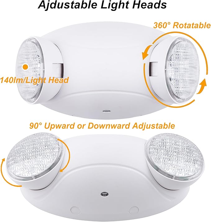 LIT-PaTH LED Emergency Lighting Fixtures with 2 LED Bug Eye Heads and Back Up Batteries- US Standard Exit Light, UL 924 and CEC Qualified, 120/277 Voltage, White, 4-Pack