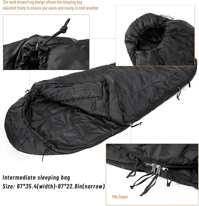 MT Army Military Modular Sleeping Bags System, Multi Layered with Bivy Cover for All Season, Woodland/Multicam