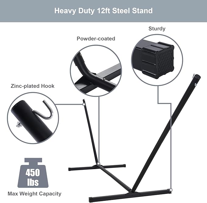 2 Person Hammock with Stand Included, Outdoor Hammock with Curved Spreader Bar, Pillow and Carrying Bag, 450 Lbs Capacity, Navy Blue