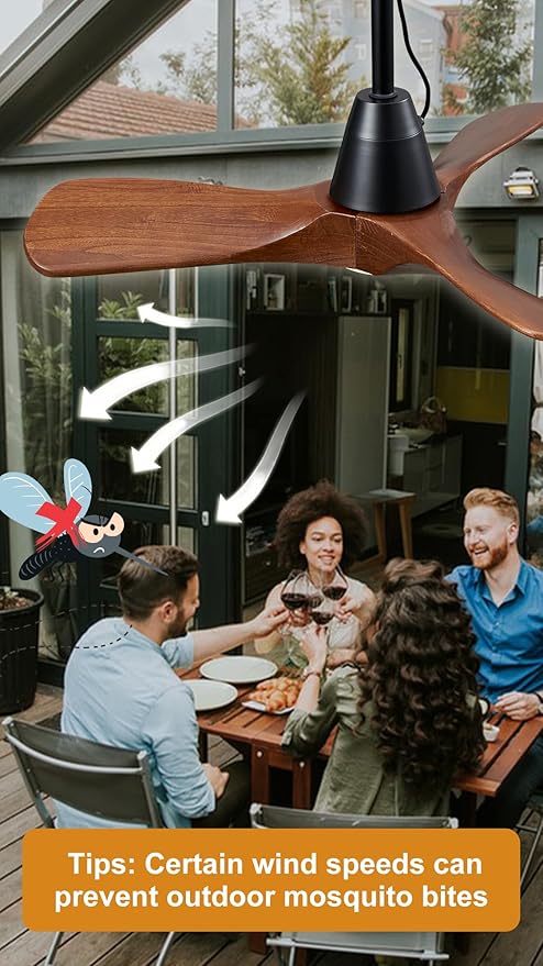 3 Blades Wood Outdoor Ceiling Fan with Light for Patios, Farmhouse Rustic Ceiling Fans with Lights, 34" Plug-In Wet Rated Outdoor Gazebo Fan with Light for Exterior House Porch Patio, Waterproof, F245