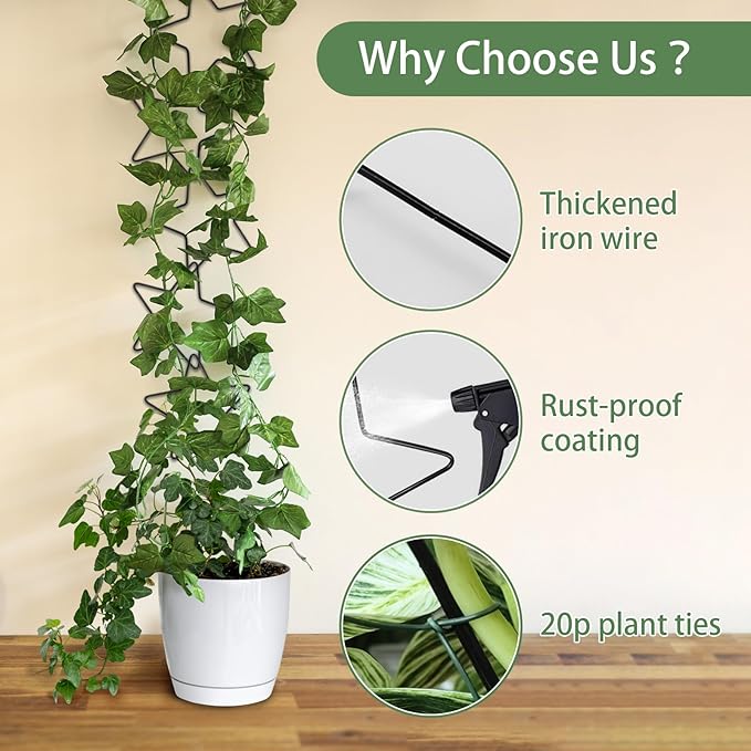 15 Pcs Chain Trellis for Climbing Plants, 7.5(ft) L Wall Plant Trellis Indoor, Pothos Plant Climber Support for Ivy Hoya Flower, Star