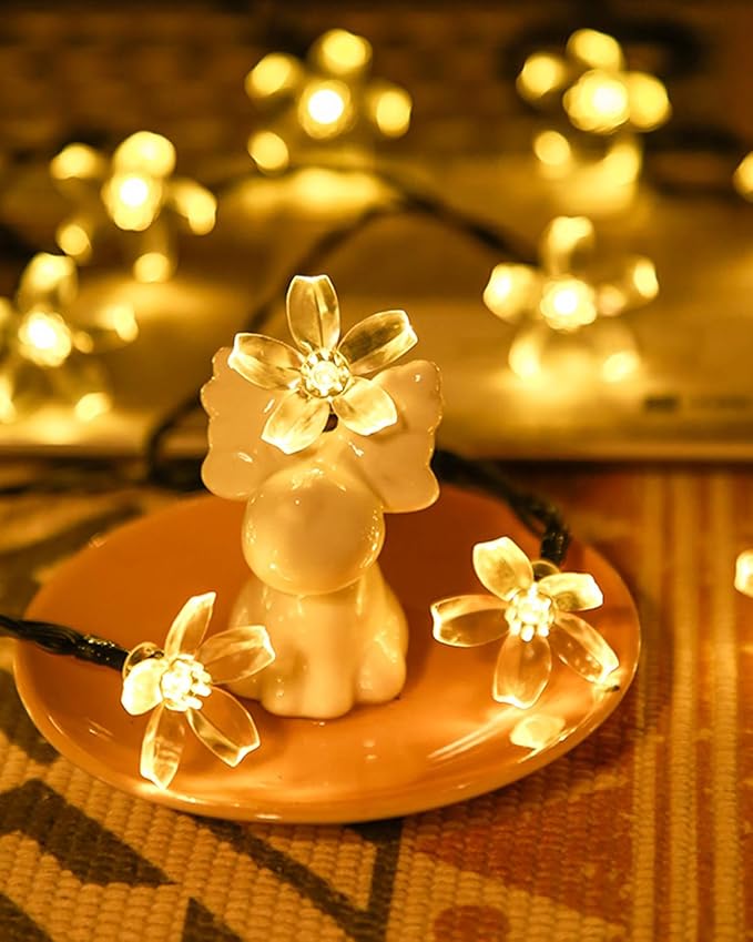 Cherry Blossom Fairy Flower String Lights Indoor Bedroom Decorations, 33ft 100 LED USB Plug in Decorative Floral Lamp for Christmas Tree Classroom Window Camping Vine Hanging (Warm White)