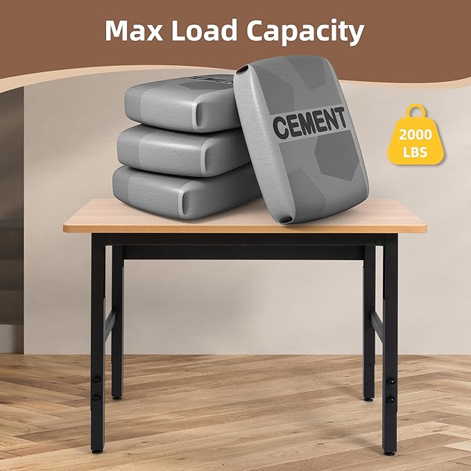 48" Adjustable Workbench, Work Table for Garage, 2000 LBS Capacity Hardwood Work Bench, Heavy Duty Table for Workshop, Office, Garage, Home