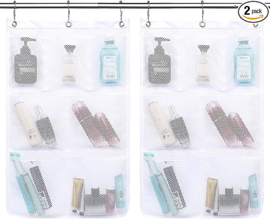 Hanging Mesh Shower Caddy for Bathroom - Quick Drying Portable Shower Organizer with Multiple Pockets for Soap,Shampoo and Cruise Ship Essentials Saving Bathroom Storage,White,2 Pack