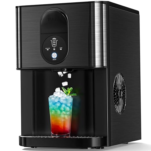 Antarctic Star Nugget Ice Maker,Countertop Ice Maker with Soft Chewable Ice,44 Lbs/24H,Self-Cleaning,One-Click Operation,for Home/Kitchen/Office/Party,Black