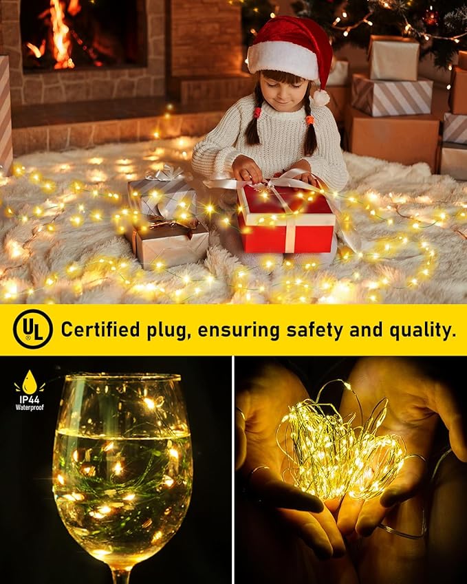 KNONEW 100FT Outdoor Christmas Fairy Lights Plug in,300 LED String Lights Outdoor Waterproof 8 Modes for Wedding Bedroom Walls Garden Trees Decoration(Warm White)