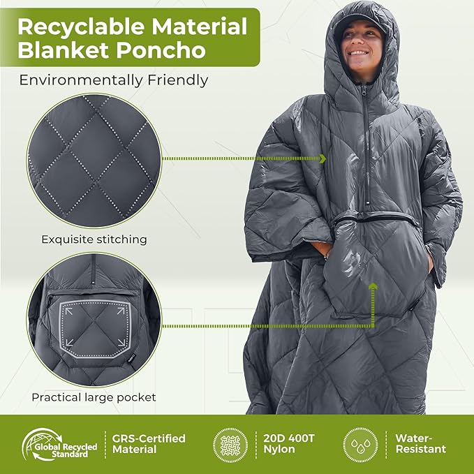 ATEPA Wearable Sleeping Bag, Recycled Warm Camping Wearable Blanket Poncho for Outdoor Sports, Camping Gifts for Women Men