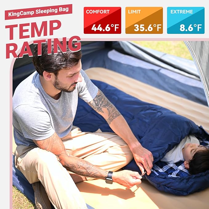 KingCamp 45° F Kids Sleeping Bag, Lightweight Waterproof & Compact Flannel Sleeping Bags Cold Weather & Warm Youth Essentials Gear Accessories for Camping, Fits 10-12 Children up to 5'5" Tall