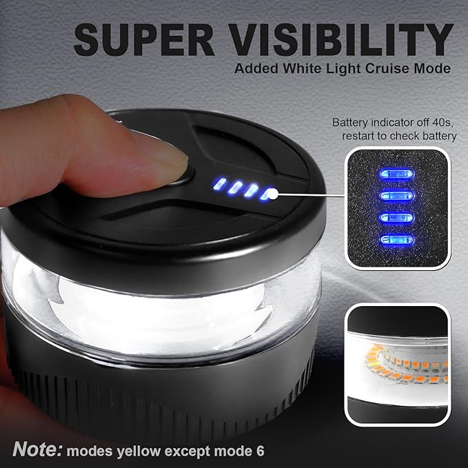 Agrieyes USB-C Wireless Beacon Light, 32 LED Rechargeable Strobe Lights with Magnetic, Mini Amber Flashing Warning Emergency Safety Lights for Trucks Vehicles Tractor, Portable Waterproof