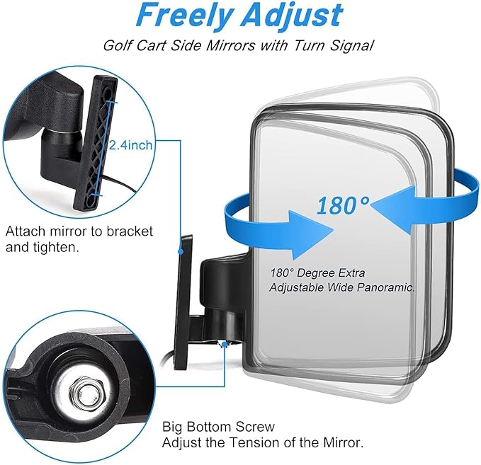 Golf Cart Side Mirrors with Turn Signal Light Golf Cart Rear View Mirrors for Club Car EZGO Yamaha Side Mirrors Golf Cart