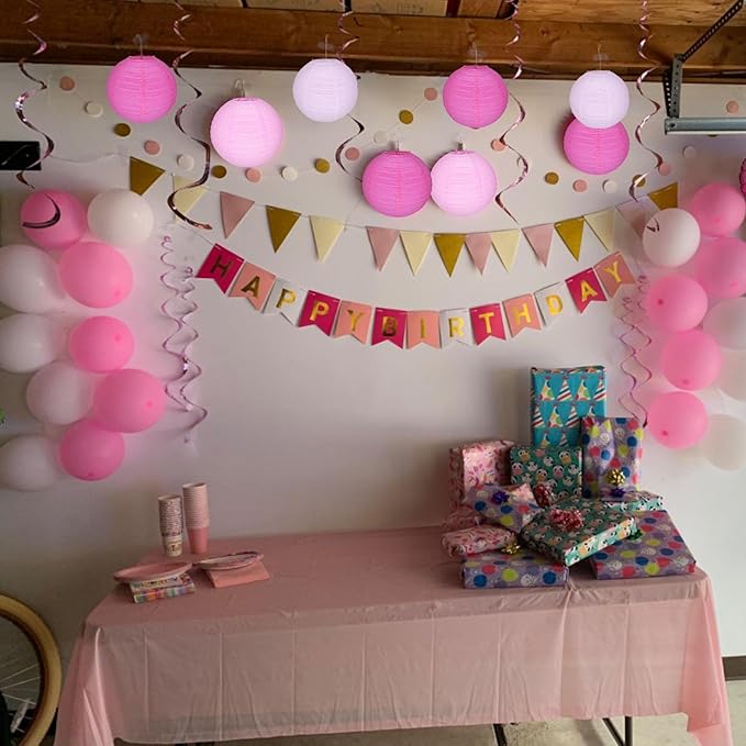 12Pcs Round Paper Lanterns Assorted Sizes (6" 8" 10" 12") for Home Decor, Restaurant, Church, Wedding, Birthday Party Decorations, Hanging Chinese Japanese Paper Lantern Lamps (Pink Series)