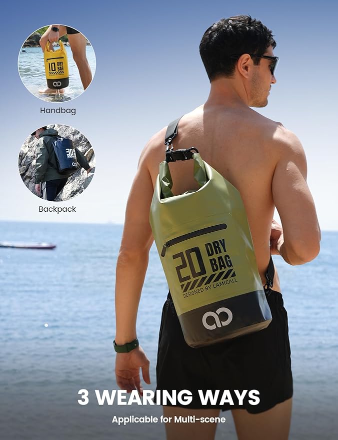 Lamicall Dry Bag Waterproof Backpack - [Zippered Pocket] 5L/10L/20L/30L/40L Roll Top Waterproof Bag with Water Proof Phone Pouch, Floatable Drybag for Swimming, Boating, Kayaking, Camping, Beach