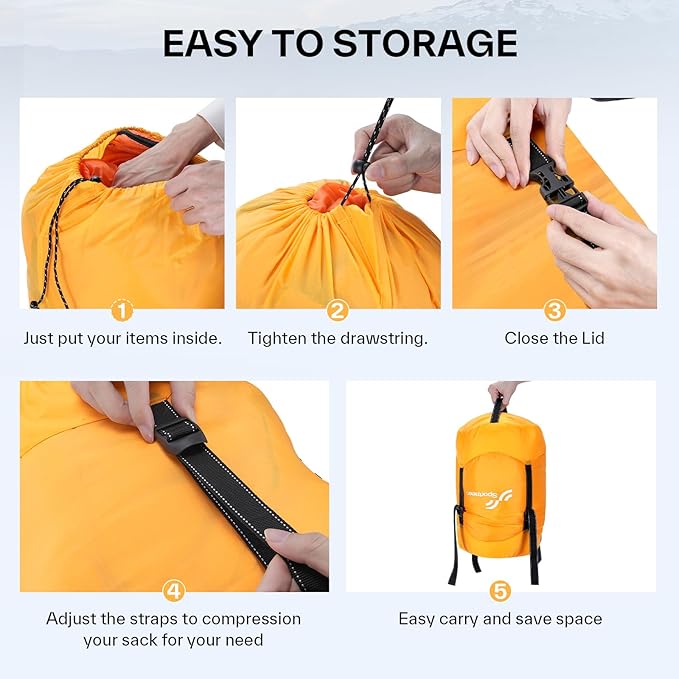Sportneer Compression Sack, 13L/20L/40L/50L Sleeping Bag Stuff Sack, Tear-Resistant Ultralight Sleeping Bag Compression Sack-Space Saving Gear for Camping Hiking Travel