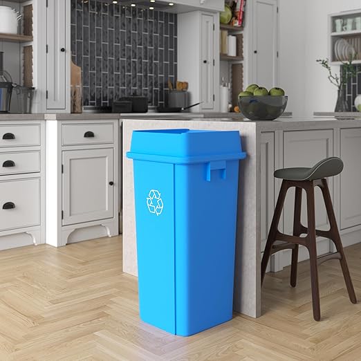 23 Gallon Blue Square Commercial Trash Garbage Can with Lid | Outdoor Office Restaurant School Kitchen