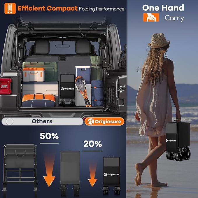 48" L Collapsible Wagon Cart Foldable, 560LB Weight Capacity 300L Heavy Duty Folding Beach Wagons with Big All-Terrain Wheels, Utility Carts for Groceries, Shopping, Camping, Sports - Grey&Black