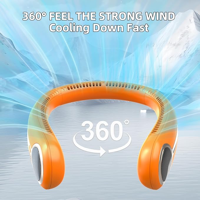Portable Neck Fan,Gift Ideas,Personal Wearable Bladeless Fan,360° Cooling,LED Display,4-Speeds,6000mAh Rechargeable,Powerful Wind,Outdoor Travel Camping,Birthday Gifts for Men Women Dad Mom (Orange)