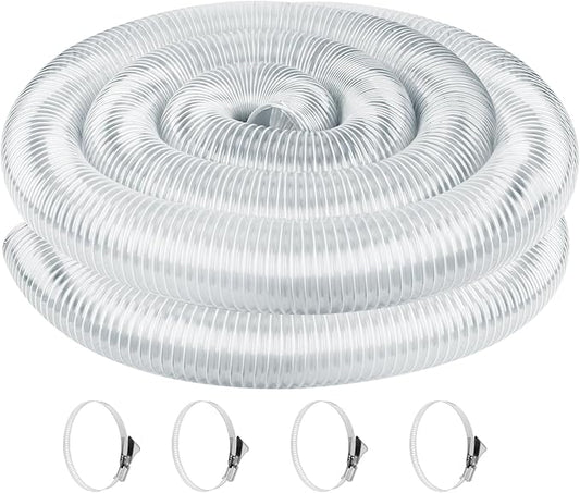 Heavy PVC 2 1/2" x 10' Dust Collection Hose,Flexible Clear Debris and Fume Collection Hose with Stainless Steel Clamps for Dust Collectors with 2 1/2" Ports, Ideal for Shop Vacuums