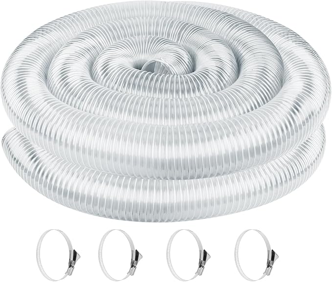 Heavy PVC 4" x 10' Dust Collection Hose,Flexible Clear Debris and Fume Collection Hose with Stainless Steel Clamps for Dust Collectors with 4" Ports, Ideal for Shop Vacuums