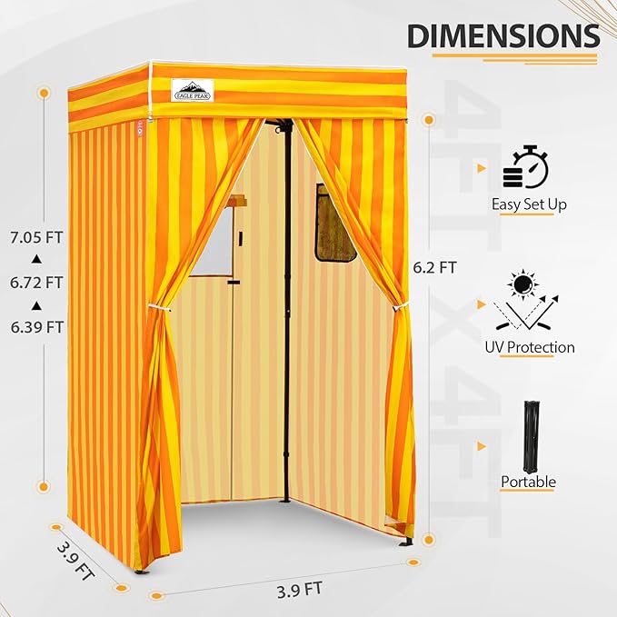 EAGLE PEAK Flex Compact 4x4 Pop-up Canopy Changing Room, Portable Privacy Dressing Room for Indoor Fashion Photoshoots, Camping, or Pool, Yellow/Orange
