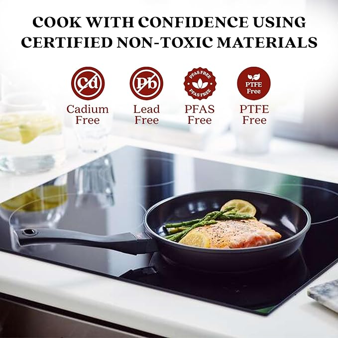 Alva Energy 9.5" Nonstick Frying Pan – PFAS/PTFE-Free, Healthy Cooking Skillet, Fast, Even Heating, Induction & Oven Safe, Lightweight with Stay-Cool Handle – Scratch-Resistant & Dishwasher Safe
