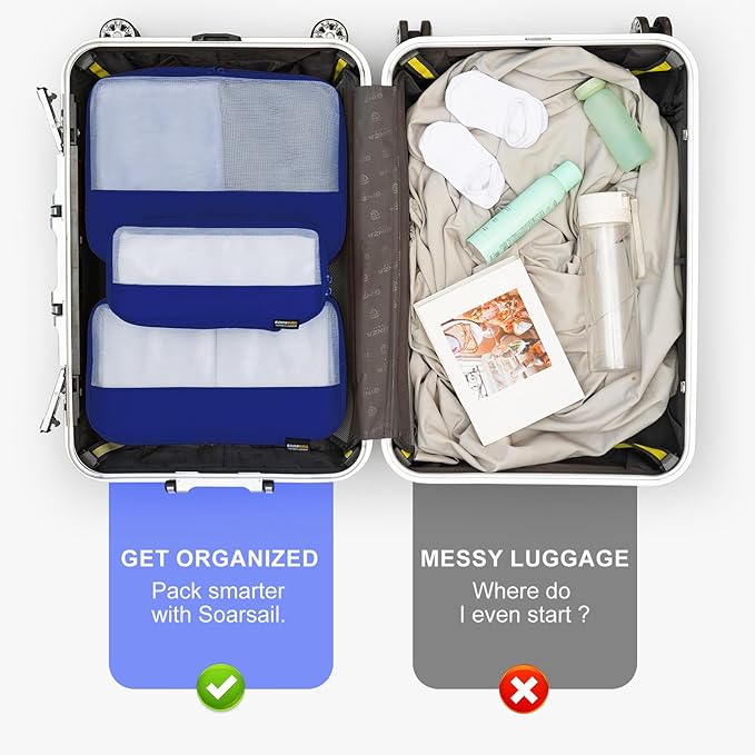 6 Set Compression Packing Cubes for Travel Essentials, Luggage Organizers for Suitcases (Dark Blue)