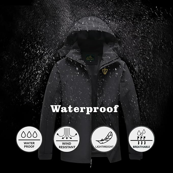 GIISAM Rain Jacket for Men, Mens Waterproof Raincoat Lightweight Rain Jackets Outdoor Rain Coat Windbreaker with Hood