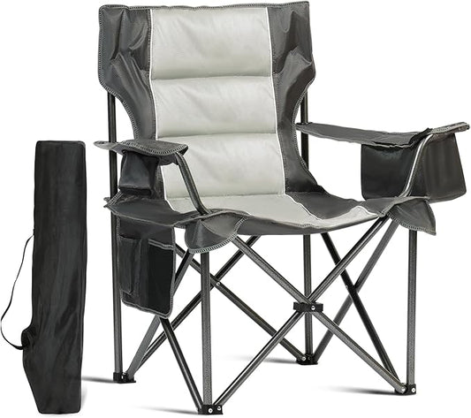 Oversized Folding Camping Chair for Adults, Supports 500 LBS Camping Chairs, Outdoor Lawn Chairs for Adults, Portable Chairs for Camping, Beach, Fishing, Hiking, Gray