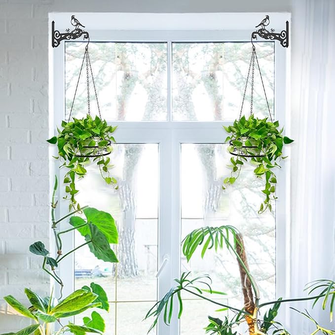2-Pack Aesthetic Plant Hanger Indoor and Outdoor ??10 Inch Metal Hanging Plant Bracket with Beautiful Bird Pattern ??Anti Rust Plant Hooks for Hanging Plants, Bird Feeder, Wind Chime, Lantern