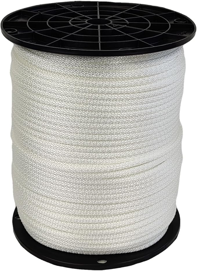 3/16 inch White Dacron Polyester Rope - 500 Foot Spool | Solid Braid - Industrial Grade - High UV and Abrasion Resistance - Low Stretch