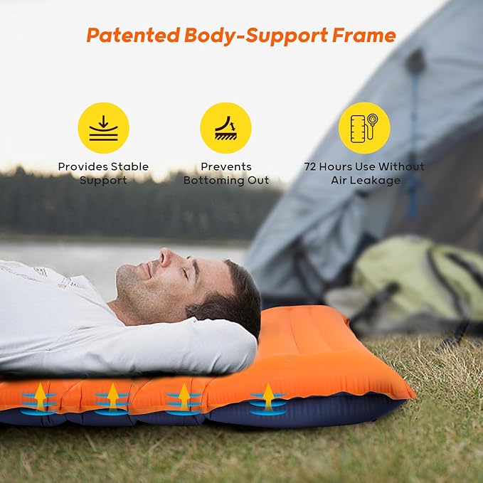 4 Inch Thick Double Sleeping Pad for Camping, with Foot Pump and Pillow, Lightweight Camping Mattress 2 Person for Outdoors, Backpacking, Hiking