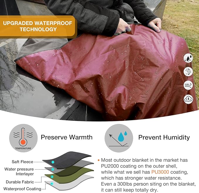 DUKUSEEK Camping Blankets for Cold Weather, Waterproof Blankets for Adult, Large (79x56), Portable, Wearable, Warm for Outdoor Camping, Picnic, Stadium, Sports, Beach, Concerts, Car, Dogs, Travel…