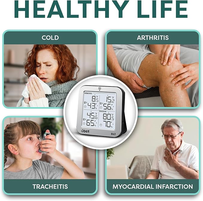 OBET Indoor Outdoor Thermometer Wireless with 3 Sensors Weather Station Temperature Humidity Monitor 500ft Range and Adjustable Backlight and Min Max Data Silver