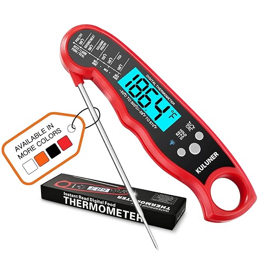 TP-01 Waterproof Digital Instant Read Meat Thermometer with 4.6 Folding Probe Backlight Calibration Function for Cooking Food Candy, BBQ Grill, Liquids,Beef（Red）